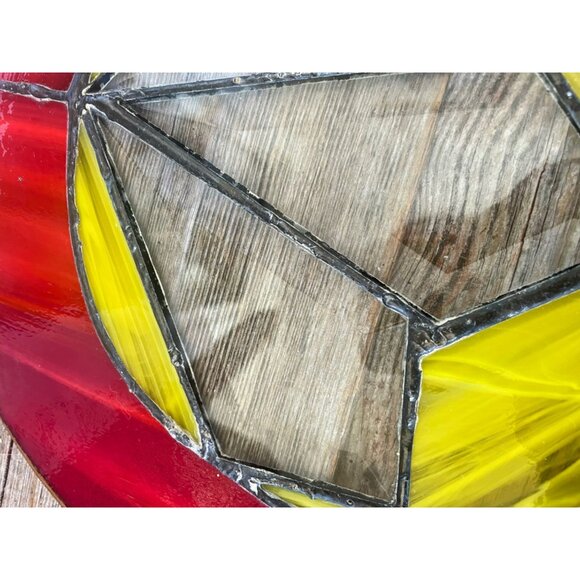 Antique Arts & Crafts Era Round Leaded Beveled Stain Glass Panel Some Damage - Picture 8 of 14